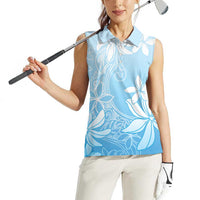 Tiare Tahiti Women Sleeveless Polo Shirt Blue Polynesia Motifs LT05 - Polynesian Pride
