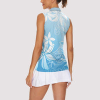 Tiare Tahiti Women Sleeveless Polo Shirt Blue Polynesia Motifs LT05 - Polynesian Pride