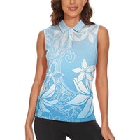 Tiare Tahiti Women Sleeveless Polo Shirt Blue Polynesia Motifs LT05 - Polynesian Pride