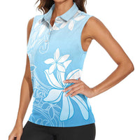 Tiare Tahiti Women Sleeveless Polo Shirt Blue Polynesia Motifs LT05 - Polynesian Pride