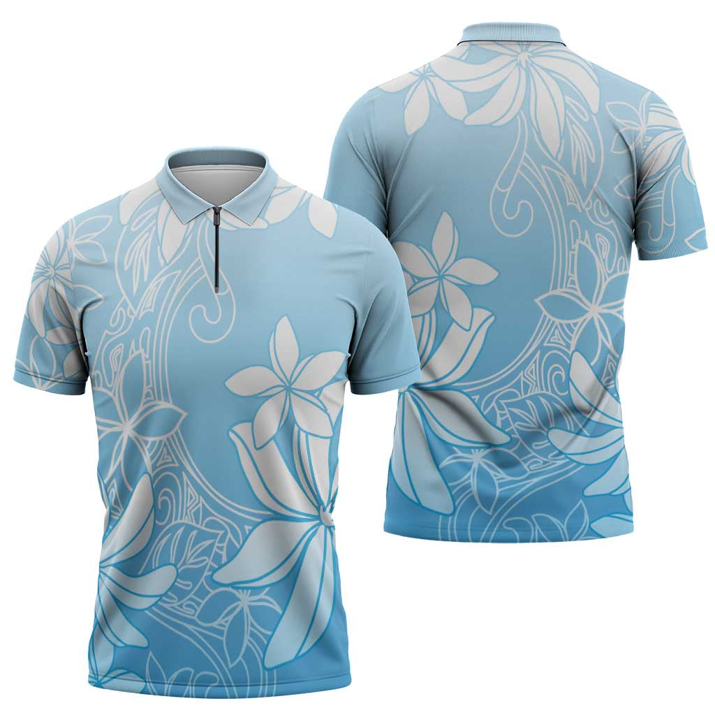 Tiare Tahiti Zipper Polo Shirt Blue Polynesia Motifs - Polynesian Pride