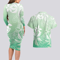 Tiare Tahiti Couples Matching Long Sleeve Bodycon Dress and Hawaiian Shirt Matcha Polynesia Motifs LT05 - Polynesian Pride