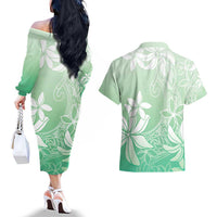 Tiare Tahiti Couples Matching Off The Shoulder Long Sleeve Dress and Hawaiian Shirt Matcha Polynesia Motifs LT05 - Polynesian Pride