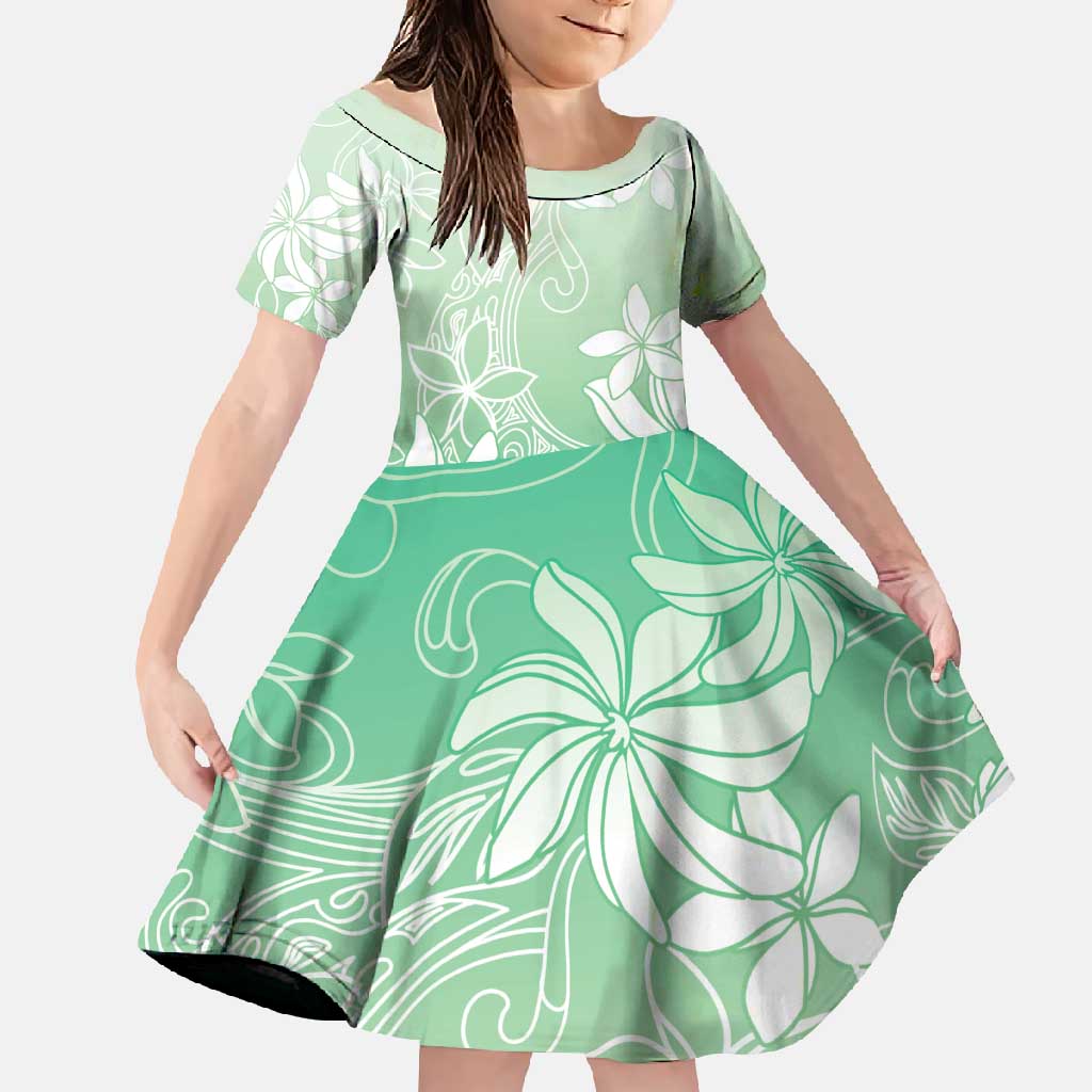 Tiare Tahiti Family Matching Mermaid Dress and Hawaiian Shirt Matcha Polynesia Motifs LT05 Daughter's Dress Green - Polynesian Pride
