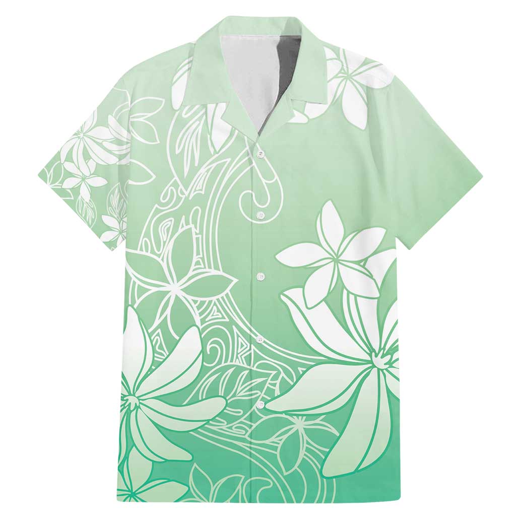 Tiare Tahiti Family Matching Mermaid Dress and Hawaiian Shirt Matcha Polynesia Motifs LT05 Dad's Shirt - Short Sleeve Green - Polynesian Pride