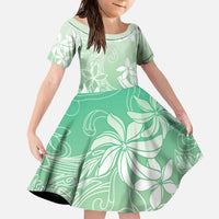 Tiare Tahiti Family Matching Off The Shoulder Long Sleeve Dress and Hawaiian Shirt Matcha Polynesia Motifs LT05 Daughter's Dress Green - Polynesian Pride