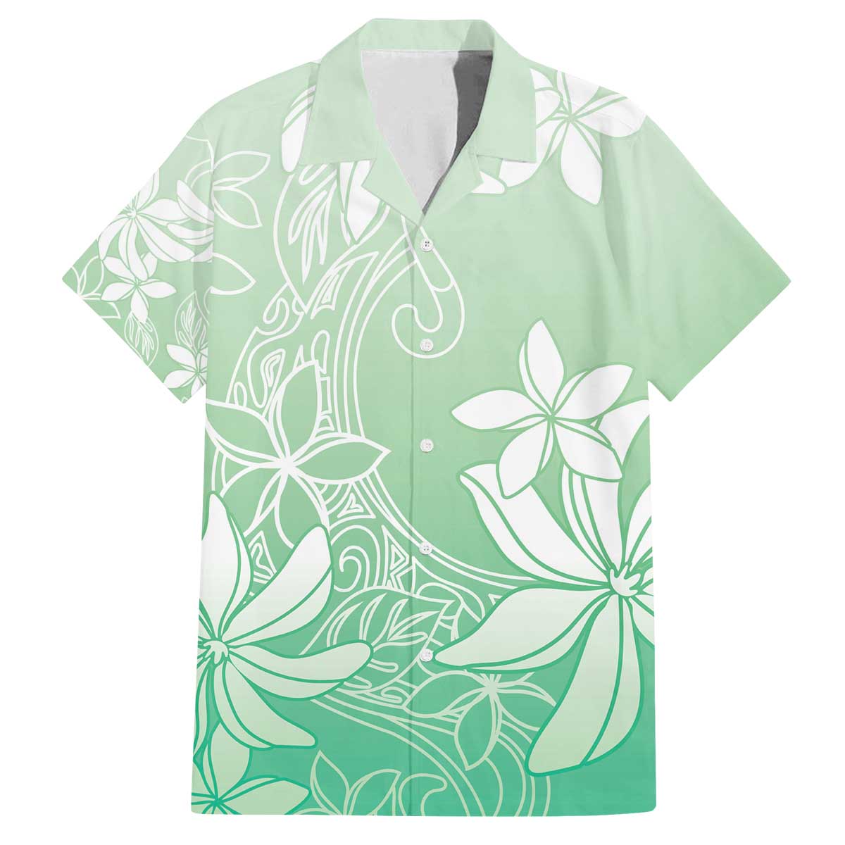 Tiare Tahiti Family Matching Off The Shoulder Long Sleeve Dress and Hawaiian Shirt Matcha Polynesia Motifs LT05 Dad's Shirt - Short Sleeve Green - Polynesian Pride