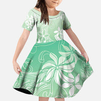 Tiare Tahiti Family Matching Off Shoulder Maxi Dress and Hawaiian Shirt Matcha Polynesia Motifs LT05 Daughter's Dress Green - Polynesian Pride