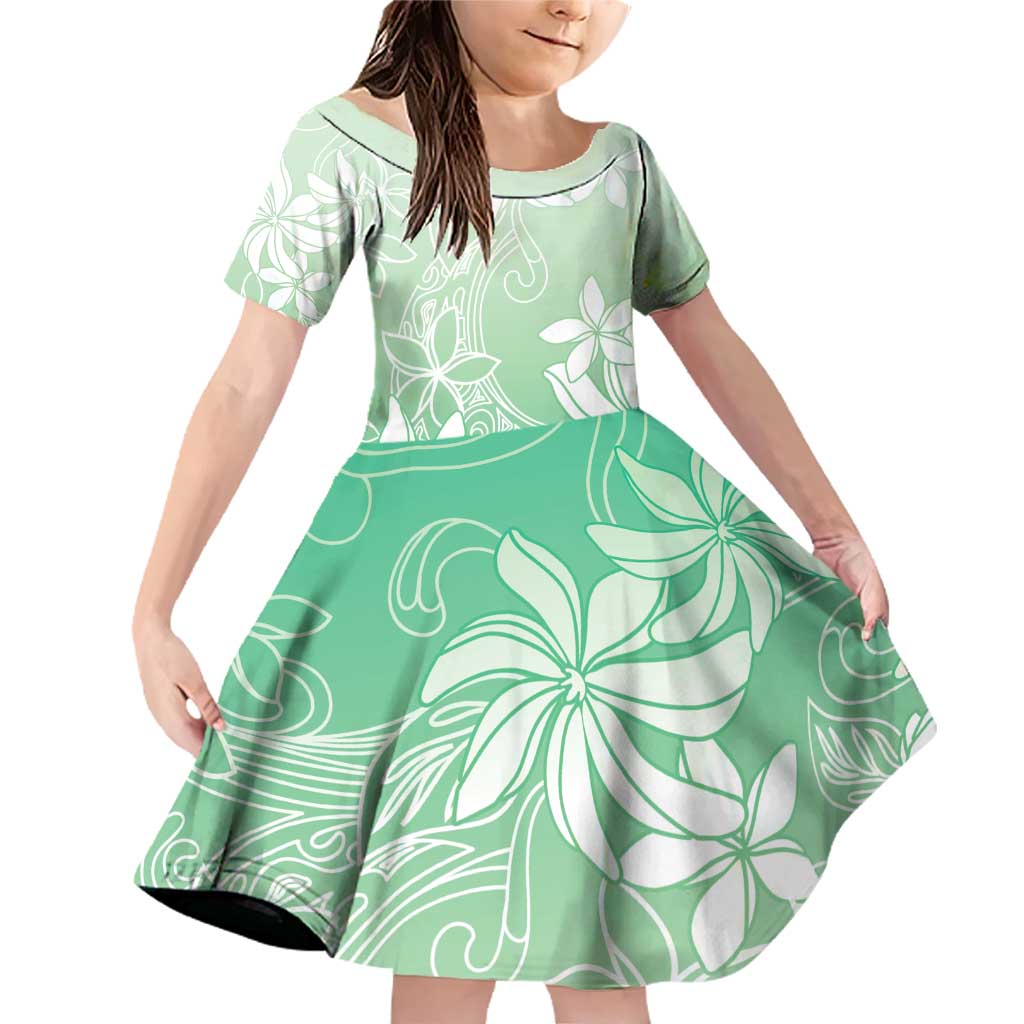 Tiare Tahiti Family Matching Off Shoulder Short Dress and Hawaiian Shirt Matcha Polynesia Motifs LT05 Daughter's Dress Green - Polynesian Pride