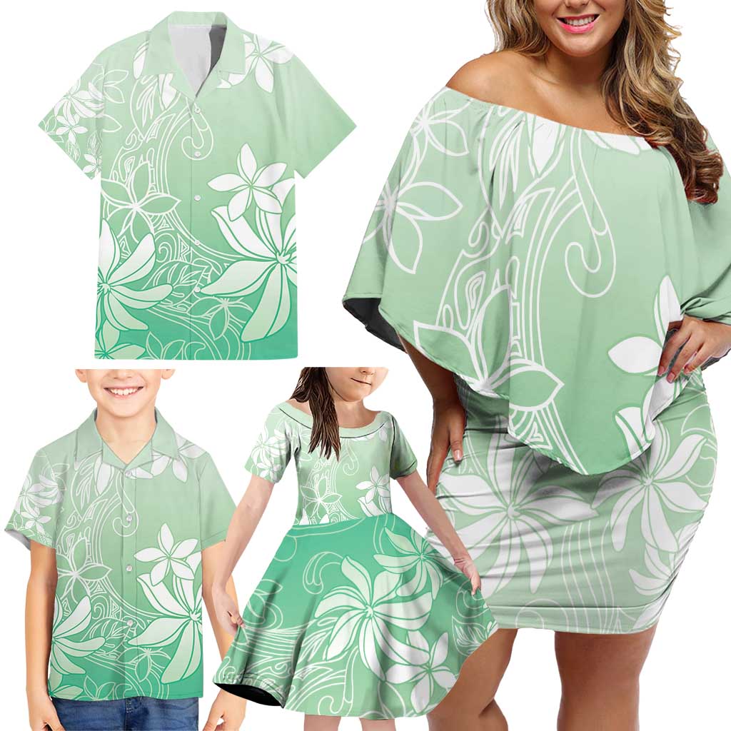 Tiare Tahiti Family Matching Off Shoulder Short Dress and Hawaiian Shirt Matcha Polynesia Motifs LT05 - Polynesian Pride
