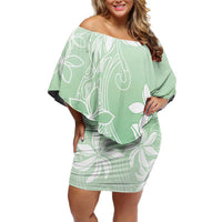 Tiare Tahiti Family Matching Off Shoulder Short Dress and Hawaiian Shirt Matcha Polynesia Motifs LT05 Mom's Dress Green - Polynesian Pride