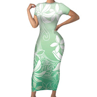 Tiare Tahiti Family Matching Short Sleeve Bodycon Dress and Hawaiian Shirt Matcha Polynesia Motifs LT05 Mom's Dress Green - Polynesian Pride