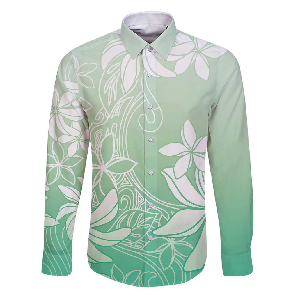 Tiare Tahiti Family Matching Summer Maxi Dress and Hawaiian Shirt Matcha Polynesia Motifs LT05 Dad's Shirt - Long Sleeve Green - Polynesian Pride
