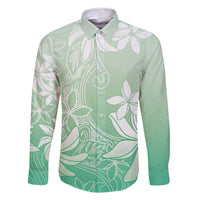 Tiare Tahiti Family Matching Tank Maxi Dress and Hawaiian Shirt Matcha Polynesia Motifs LT05 Dad's Shirt - Long Sleeve Green - Polynesian Pride
