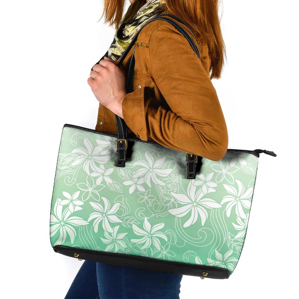 Tiare Tahiti Leather Tote Bag Matcha Polynesia Motifs - Polynesian Pride