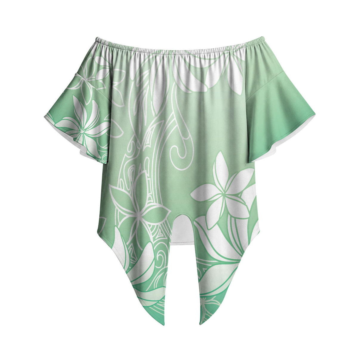 Tiare Tahiti Off Shoulder Wrap Waist Top Matcha Polynesia Motifs LT05 Green - Polynesian Pride