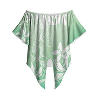 Tiare Tahiti Off Shoulder Wrap Waist Top Matcha Polynesia Motifs LT05 Green - Polynesian Pride