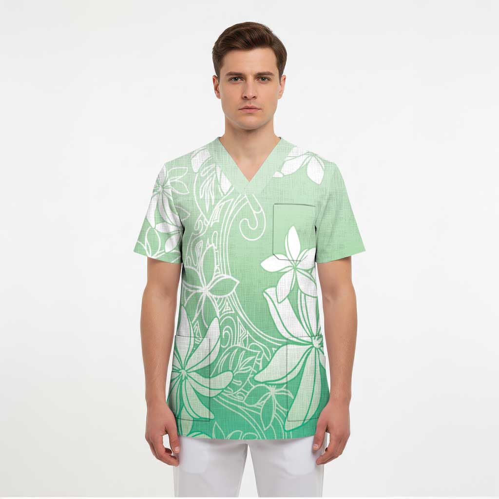 Tiare Tahiti Scrub Top Matcha Polynesia Motifs - Polynesian Pride