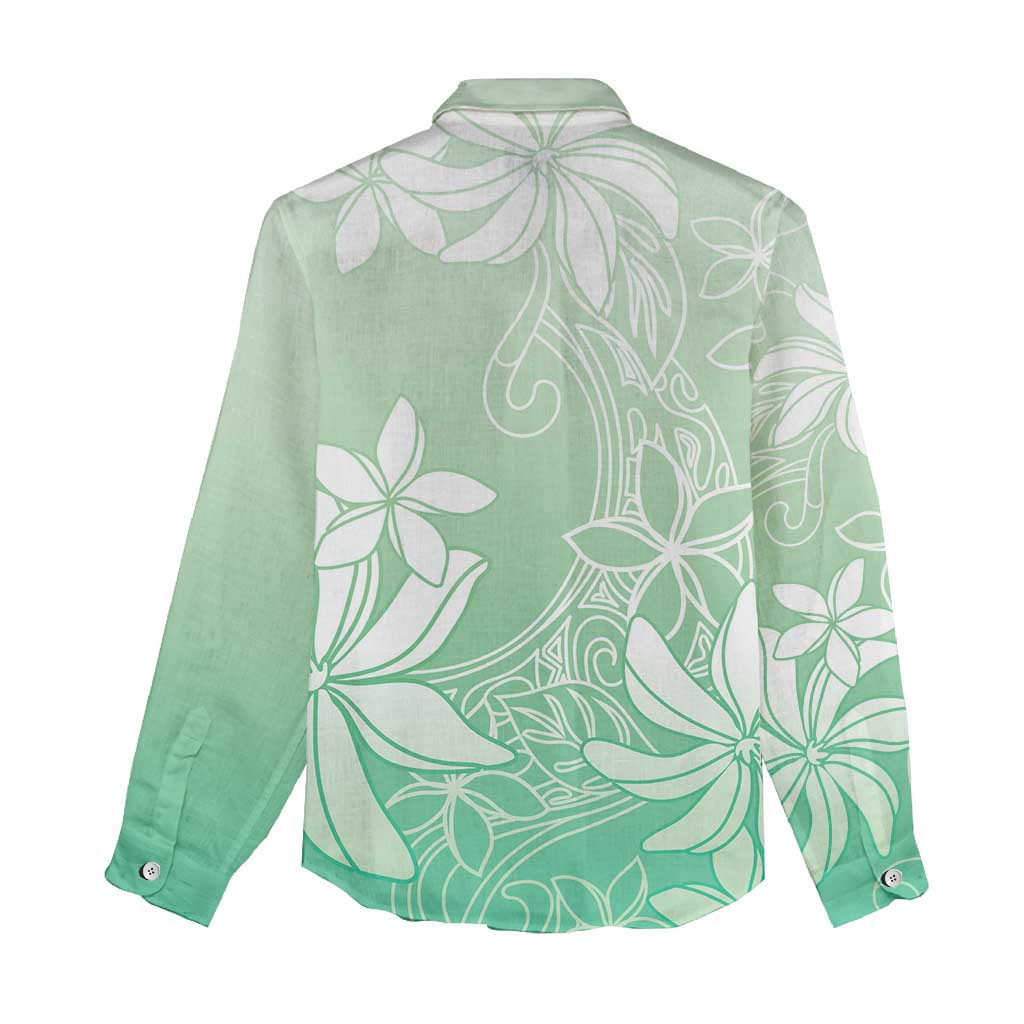 Tiare Tahiti Women Casual Shirt Matcha Polynesia Motifs - Polynesian Pride