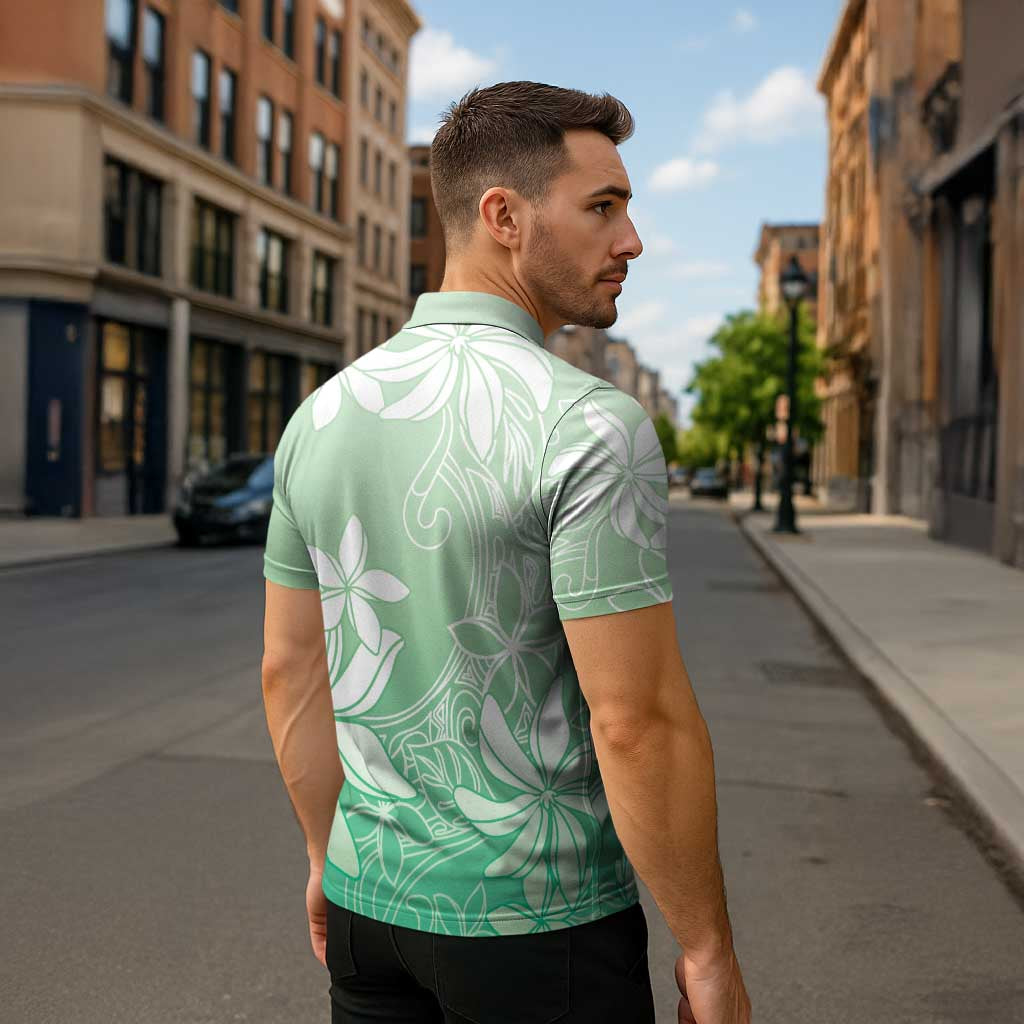 Tiare Tahiti Zipper Polo Shirt Matcha Polynesia Motifs - Polynesian Pride