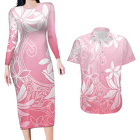 Tiare Tahiti Couples Matching Long Sleeve Bodycon Dress and Hawaiian Shirt Pink Polynesia Motifs LT05 Pink - Polynesian Pride