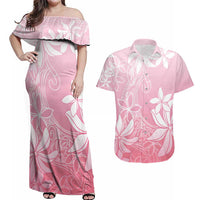 Tiare Tahiti Couples Matching Off Shoulder Maxi Dress and Hawaiian Shirt Pink Polynesia Motifs LT05 Pink - Polynesian Pride
