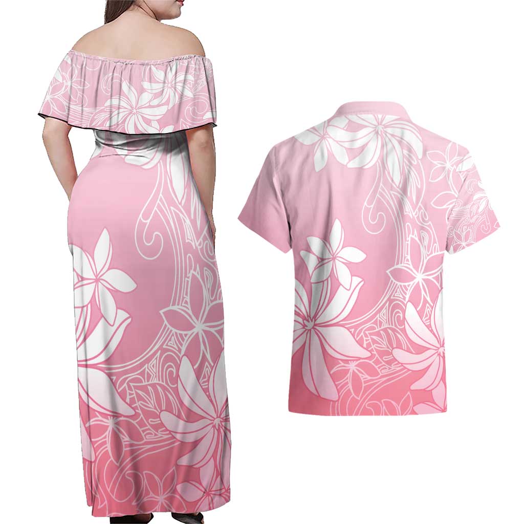 Tiare Tahiti Couples Matching Off Shoulder Maxi Dress and Hawaiian Shirt Pink Polynesia Motifs LT05 - Polynesian Pride