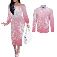 Tiare Tahiti Couples Matching Off The Shoulder Long Sleeve Dress and Long Sleeve Button Shirt Pink Polynesia Motifs LT05 Pink - Polynesian Pride