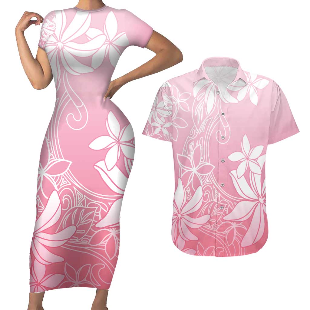 Tiare Tahiti Couples Matching Short Sleeve Bodycon Dress and Hawaiian Shirt Pink Polynesia Motifs LT05 Pink - Polynesian Pride