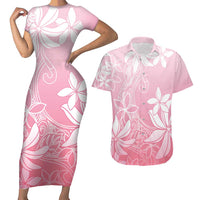 Tiare Tahiti Couples Matching Short Sleeve Bodycon Dress and Hawaiian Shirt Pink Polynesia Motifs LT05 Pink - Polynesian Pride