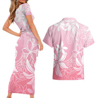 Tiare Tahiti Couples Matching Short Sleeve Bodycon Dress and Hawaiian Shirt Pink Polynesia Motifs LT05 - Polynesian Pride