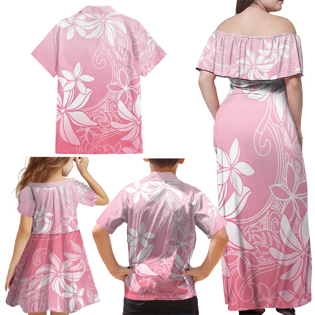 Tiare Tahiti Family Matching Off Shoulder Maxi Dress and Hawaiian Shirt Pink Polynesia Motifs LT05 - Polynesian Pride
