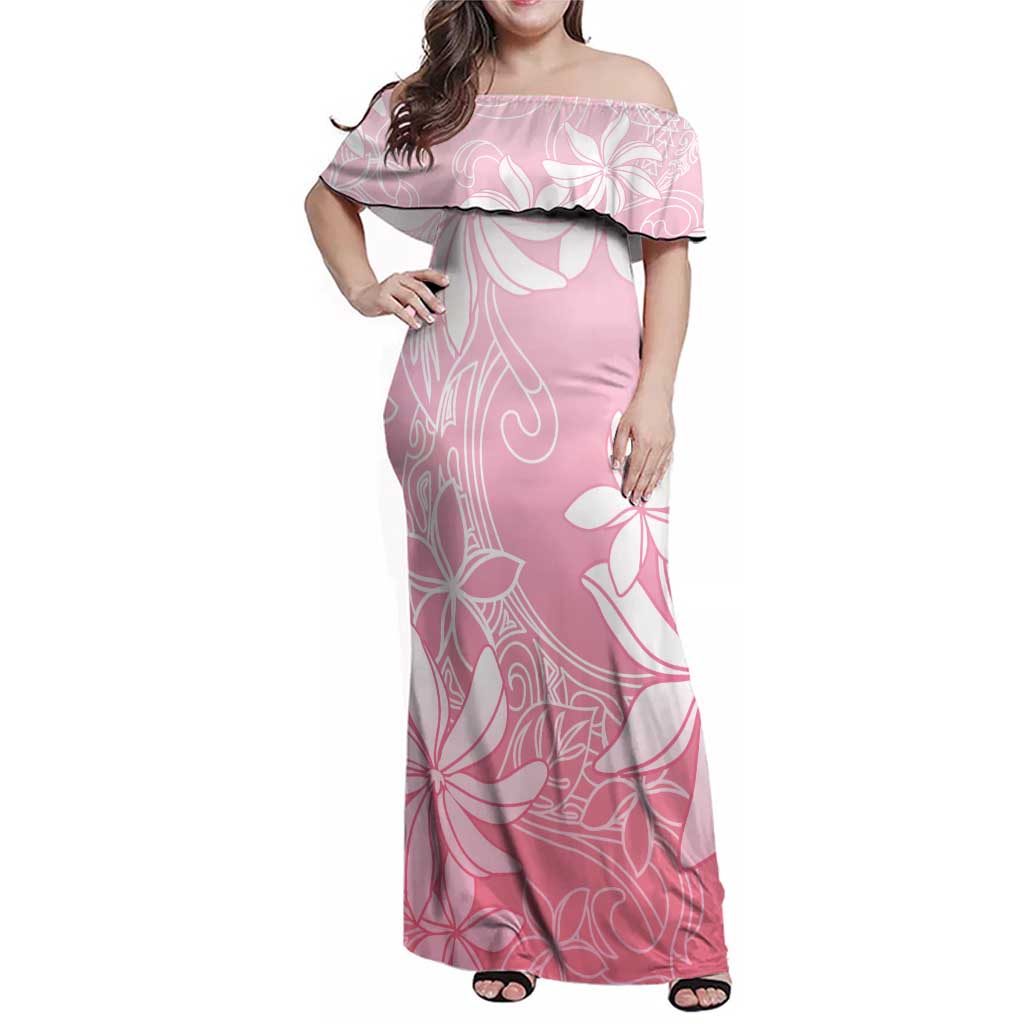 Tiare Tahiti Family Matching Off Shoulder Maxi Dress and Hawaiian Shirt Pink Polynesia Motifs LT05 Mom's Dress Pink - Polynesian Pride