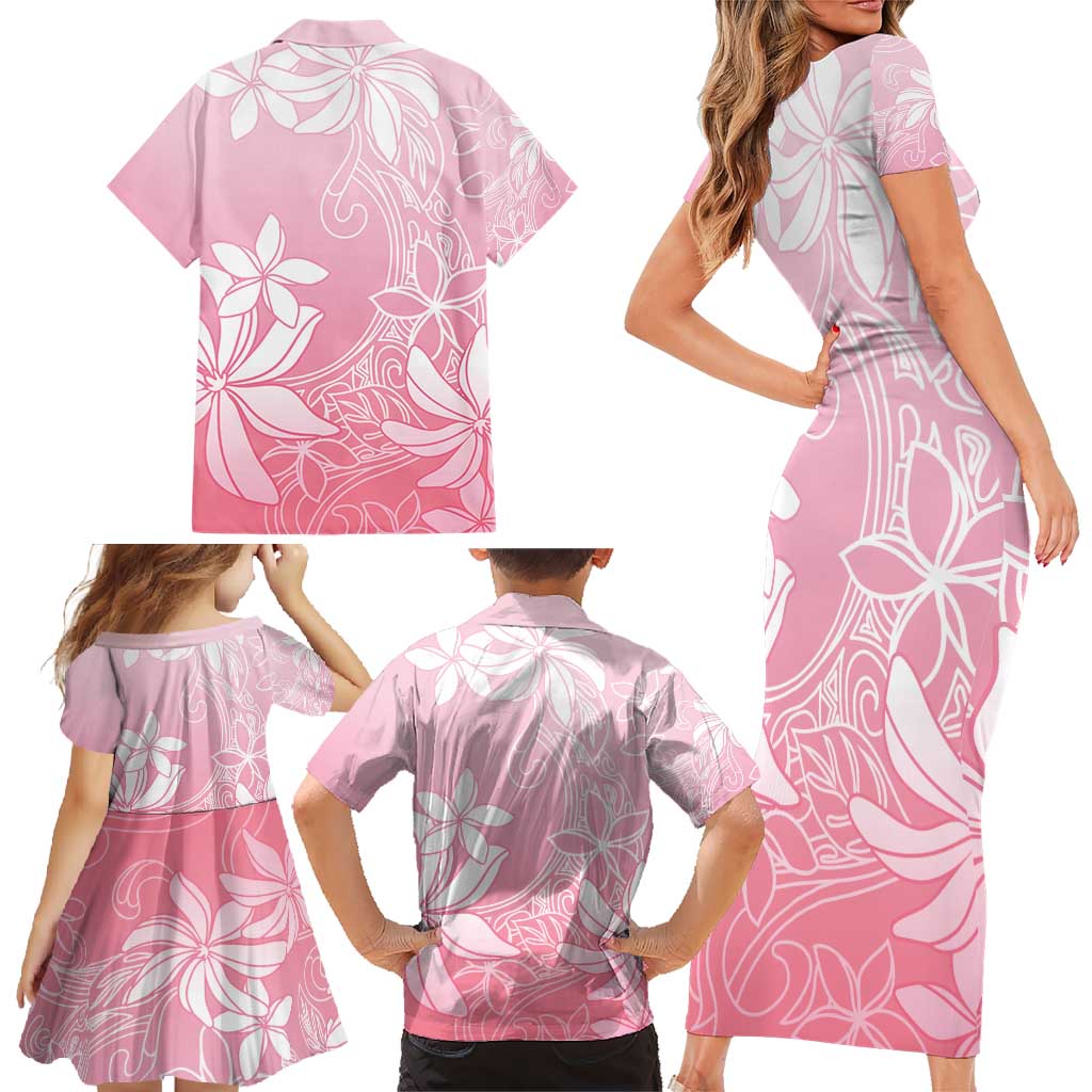 Tiare Tahiti Family Matching Short Sleeve Bodycon Dress and Hawaiian Shirt Pink Polynesia Motifs LT05 - Polynesian Pride
