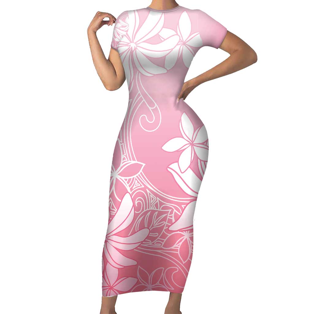 Tiare Tahiti Family Matching Short Sleeve Bodycon Dress and Hawaiian Shirt Pink Polynesia Motifs LT05 Mom's Dress Pink - Polynesian Pride