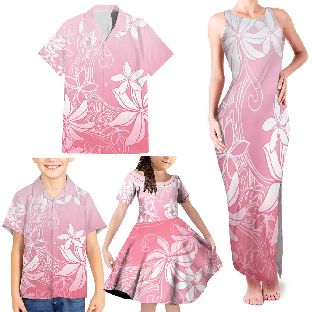Tiare Tahiti Family Matching Tank Maxi Dress and Hawaiian Shirt Pink Polynesia Motifs LT05 - Polynesian Pride