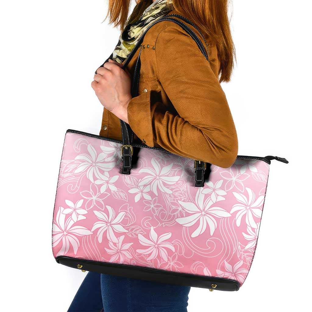 Tiare Tahiti Leather Tote Bag Pink Polynesia Motifs LT05 Pink - Polynesian Pride