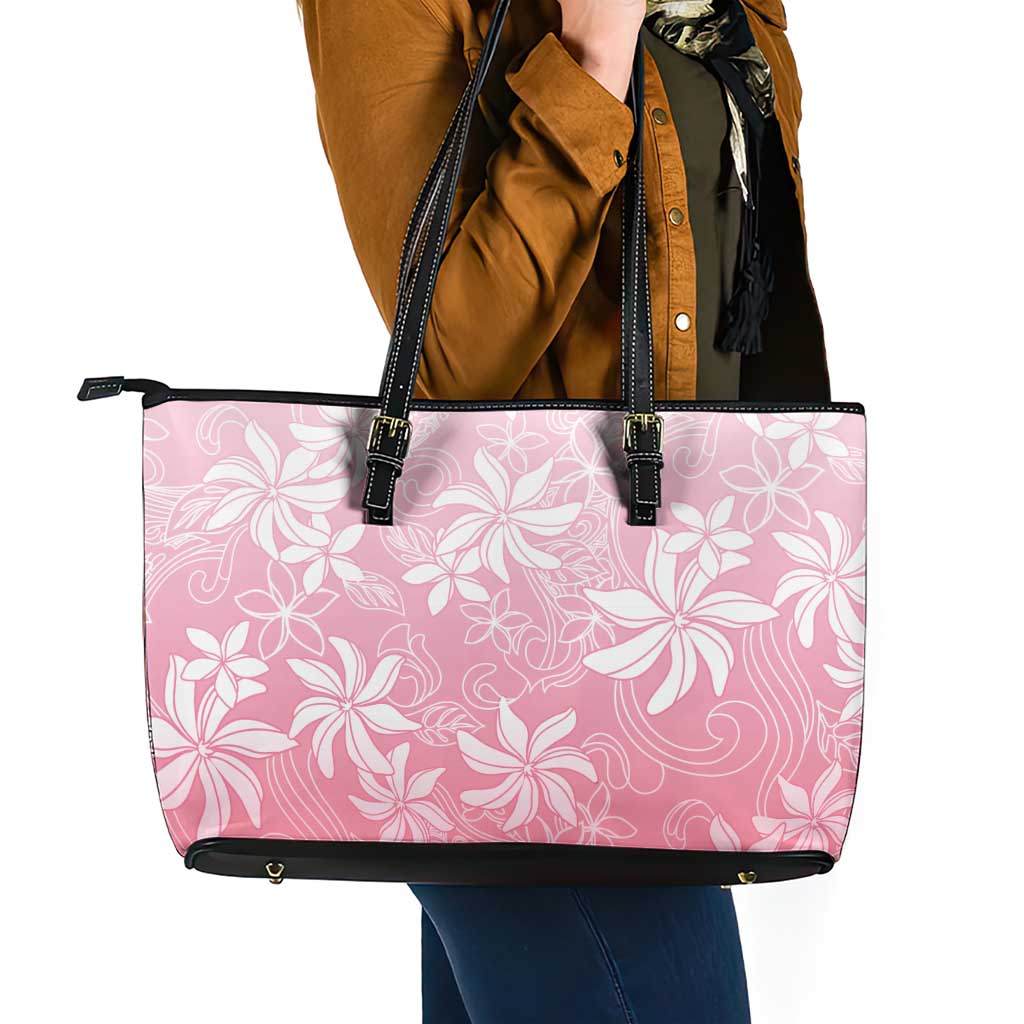Tiare Tahiti Leather Tote Bag Pink Polynesia Motifs LT05 - Polynesian Pride