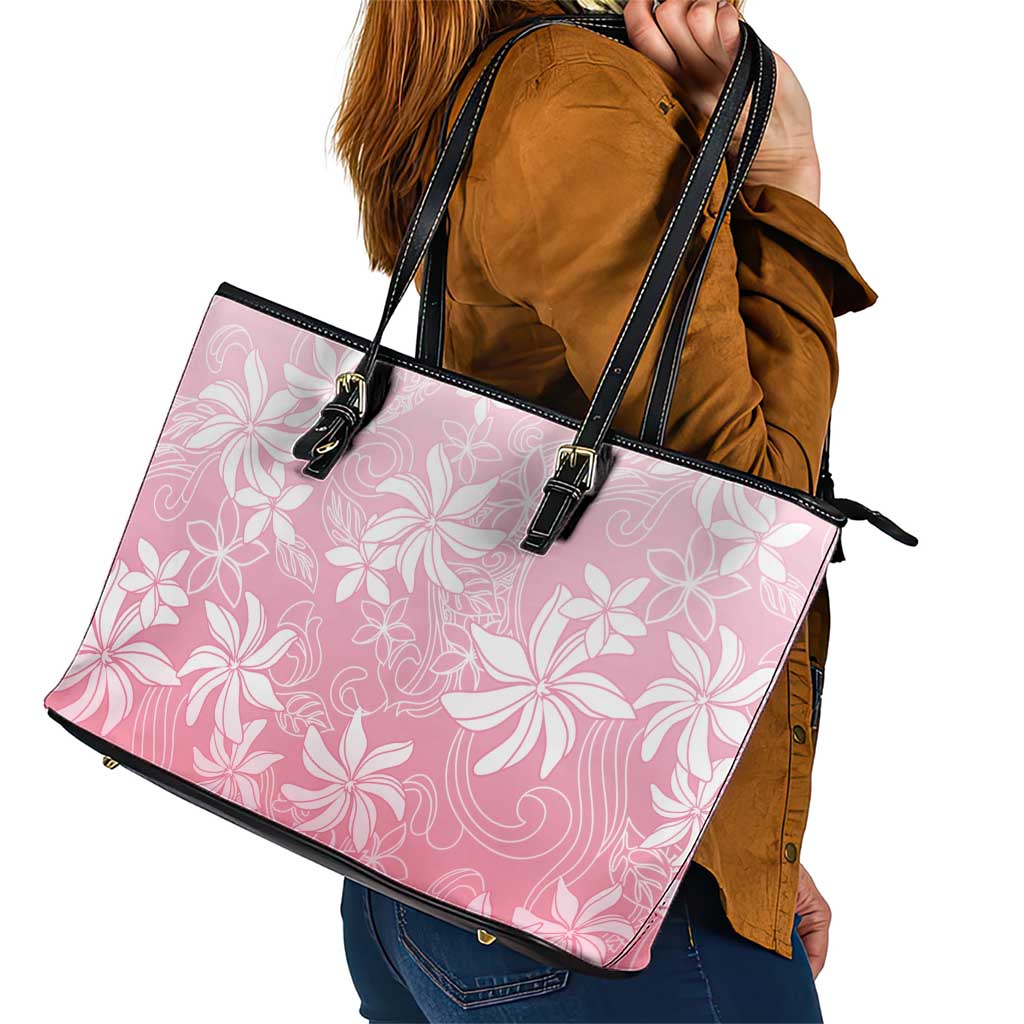 Tiare Tahiti Leather Tote Bag Pink Polynesia Motifs LT05 - Polynesian Pride