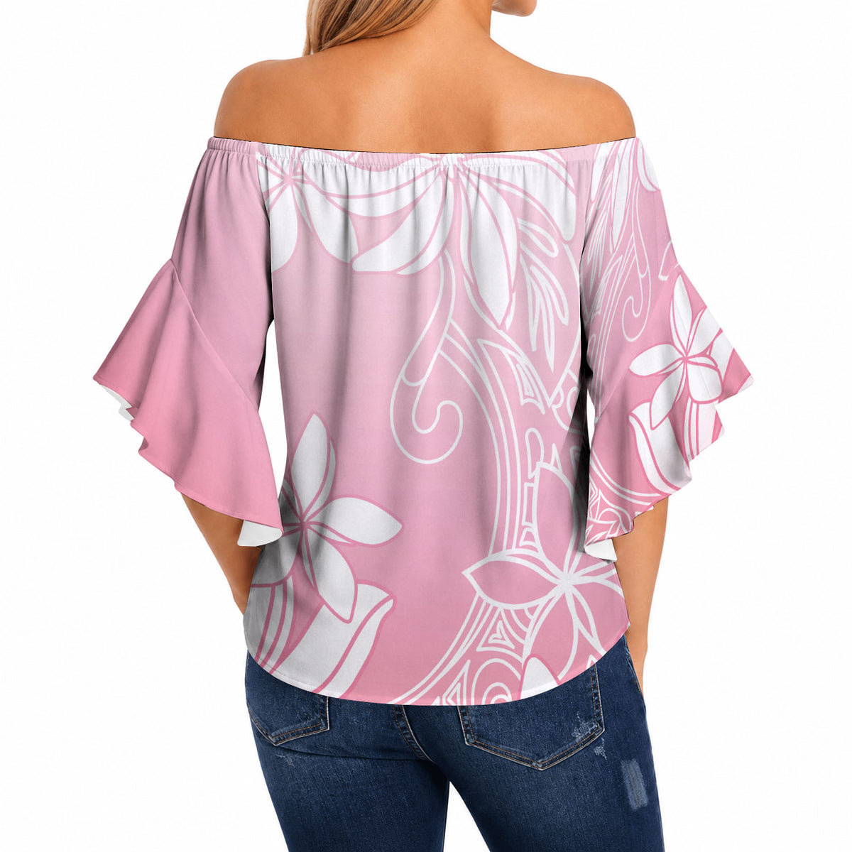 Tiare Tahiti Off Shoulder Wrap Waist Top Pink Polynesia Motifs LT05 - Polynesian Pride