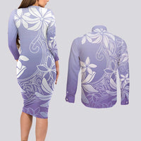 Tiare Tahiti Couples Matching Long Sleeve Bodycon Dress and Long Sleeve Button Shirt Purple Polynesia Motifs LT05 - Polynesian Pride