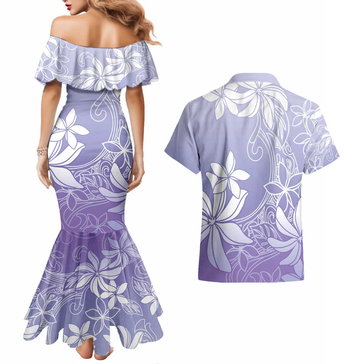 Tiare Tahiti Couples Matching Mermaid Dress and Hawaiian Shirt Purple Polynesia Motifs LT05 - Polynesian Pride