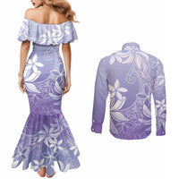 Tiare Tahiti Couples Matching Mermaid Dress and Long Sleeve Button Shirt Purple Polynesia Motifs LT05 - Polynesian Pride