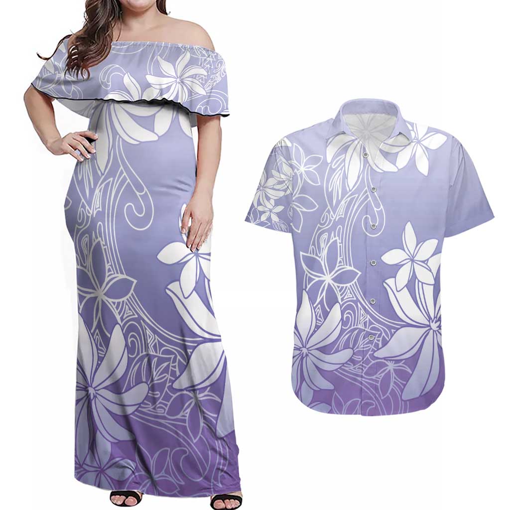 Tiare Tahiti Couples Matching Off Shoulder Maxi Dress and Hawaiian Shirt Purple Polynesia Motifs LT05 Purple - Polynesian Pride