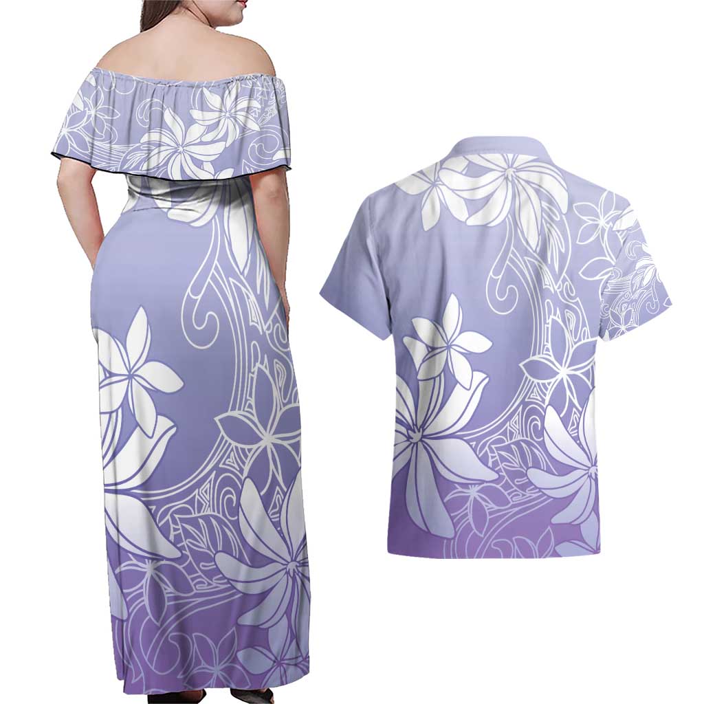 Tiare Tahiti Couples Matching Off Shoulder Maxi Dress and Hawaiian Shirt Purple Polynesia Motifs LT05 - Polynesian Pride