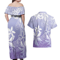 Tiare Tahiti Couples Matching Off Shoulder Maxi Dress and Hawaiian Shirt Purple Polynesia Motifs LT05 - Polynesian Pride