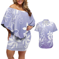 Tiare Tahiti Couples Matching Off Shoulder Short Dress and Hawaiian Shirt Purple Polynesia Motifs LT05 Purple - Polynesian Pride