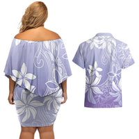 Tiare Tahiti Couples Matching Off Shoulder Short Dress and Hawaiian Shirt Purple Polynesia Motifs LT05 - Polynesian Pride
