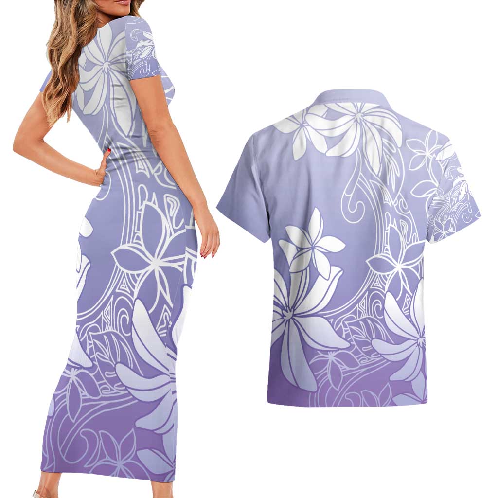 Tiare Tahiti Couples Matching Short Sleeve Bodycon Dress and Hawaiian Shirt Purple Polynesia Motifs LT05 - Polynesian Pride