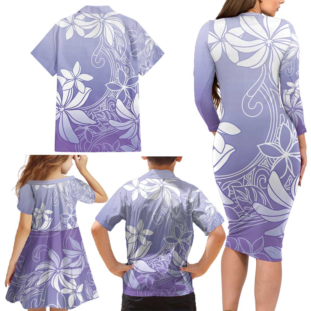 Tiare Tahiti Family Matching Long Sleeve Bodycon Dress and Hawaiian Shirt Purple Polynesia Motifs LT05 - Polynesian Pride